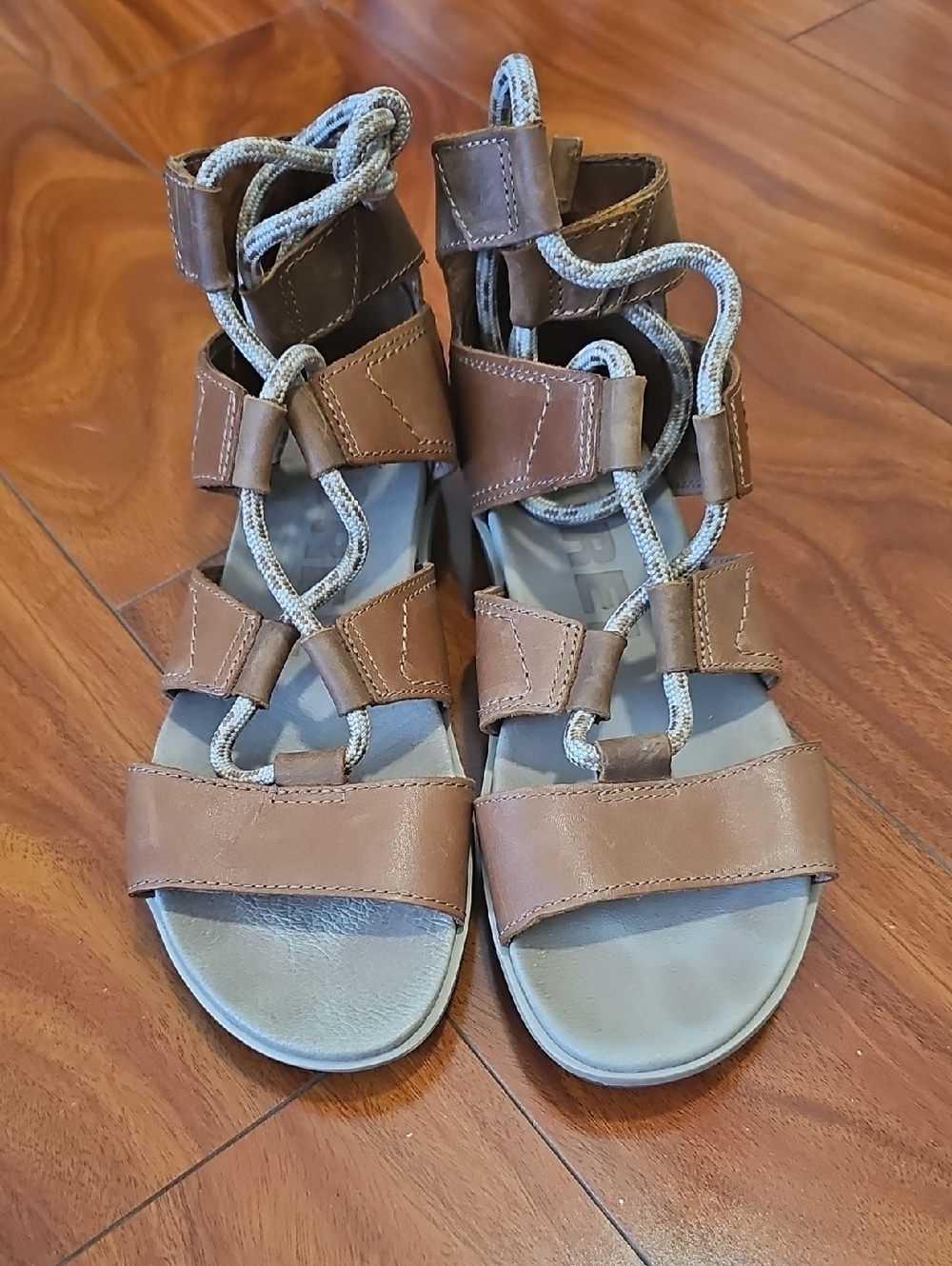 Sorel Torpeda Lace Il Cognac Brown Leather Flat Gladiator Sandals Boho - Sz 9